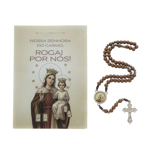Terço com Folheto de Nossa Senhora do Carmo - Marrom