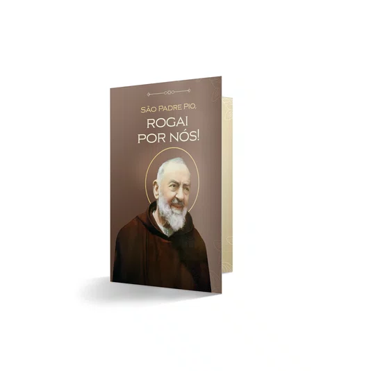Terço com Folheto de Padre Pio - Madeira Marrom Claro 8mm