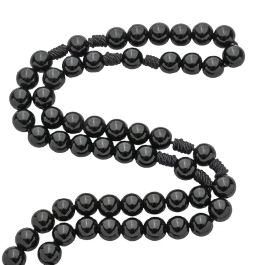 Terço com Folheto de Santa Rita - Pérola Preto 8mm