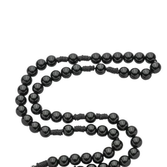 Terço com Folheto de Santa Teresinha - Pérola Preto 8mm