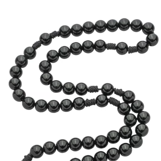 Terço com Folheto de São Bento - Pérola Preto 8mm
