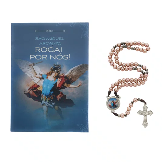 Terço com Folheto de São Miguel Arcanjo - Rose Gold
