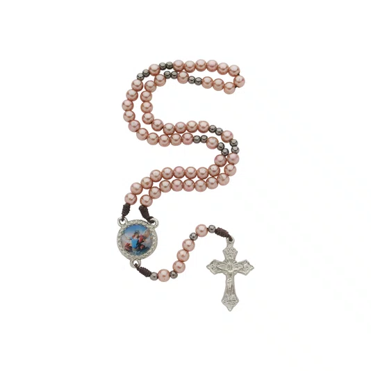 Terço com Folheto de São Miguel Arcanjo - Rose Gold