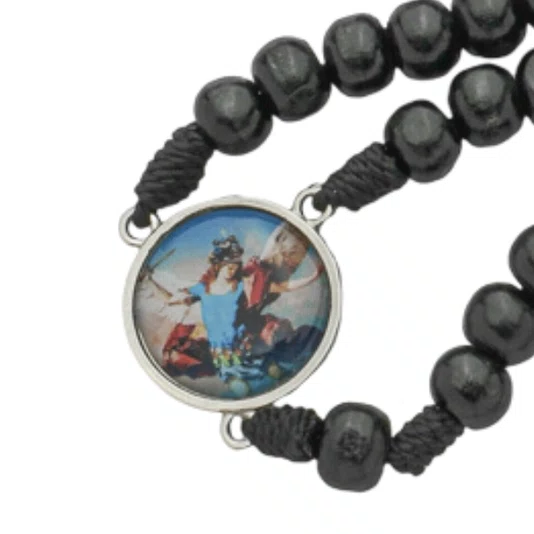 Terço com Folheto de São Miguel - Madeira Preto 8mm