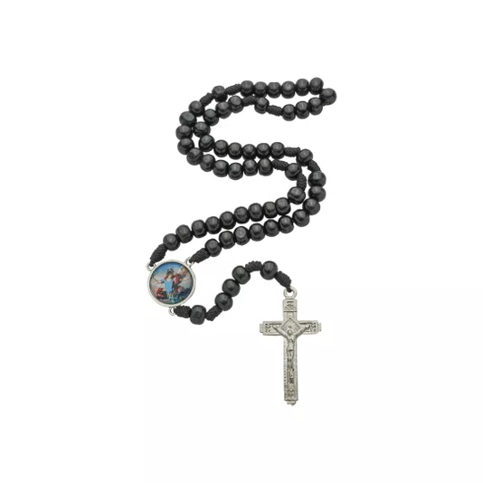 Terço com Folheto de São Miguel - Madeira Preto 8mm
