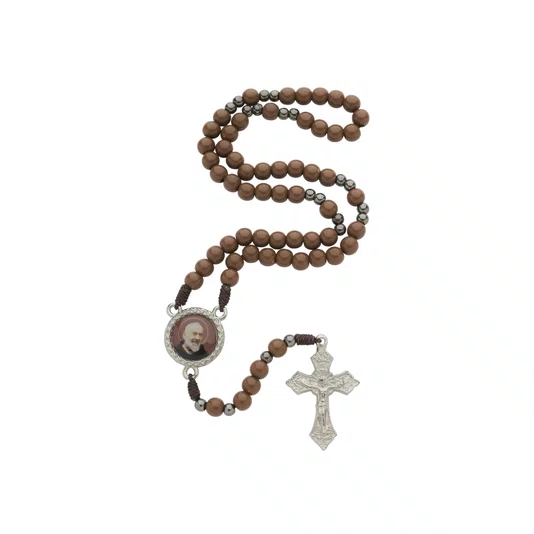 Terço com Folheto de São Padre Pio de Pietrelcina - Marrom