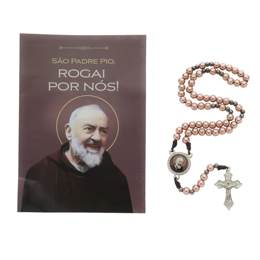Terço com Folheto de São Padre Pio de Pietrelcina - Rose Gold