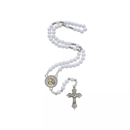 Terço com Folheto do Anjo da Guarda - Pérola Branco