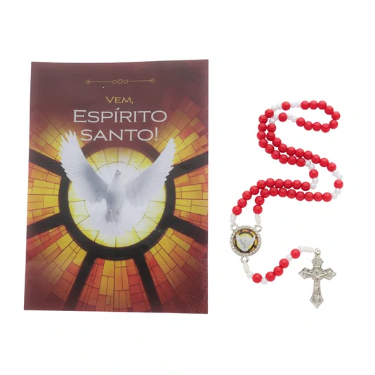 Terço com Folheto do Divino Espírito Santo - Vermelho