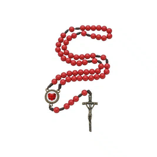 Terço com Folheto do Dizimista - Pérola Vermelho 8mm