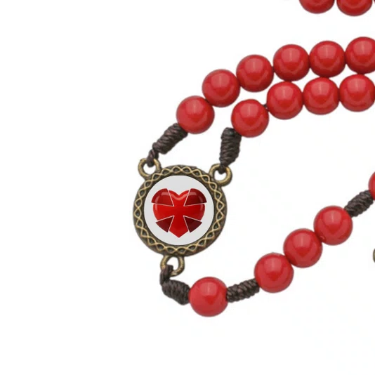 Terço com Folheto do Dizimista - Pérola Vermelho 8mm