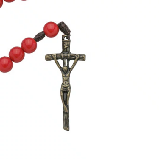 Terço com Folheto do Dizimista - Pérola Vermelho 8mm