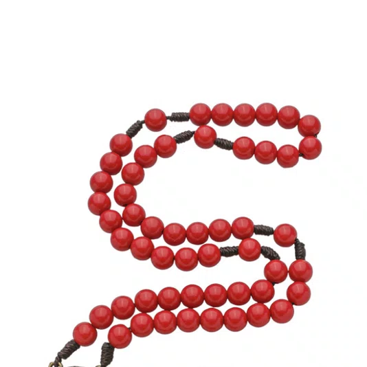 Terço com Folheto do Dizimista - Pérola Vermelho 8mm