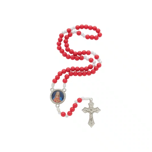 Terço com Folheto do Sagrado Coração de Jesus - Vermelho