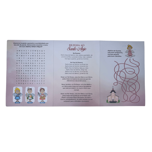 Terço com Folheto e Pulseira do Santo Anjo da Guarda Rosa - Infantil