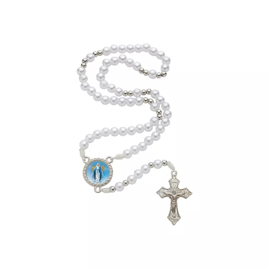 Terço com Folheto Nossa Senhora Das Graças - Pérola  6mm