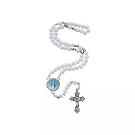 Terço com Folheto Nossa Senhora Das Graças - Branca 6mm
