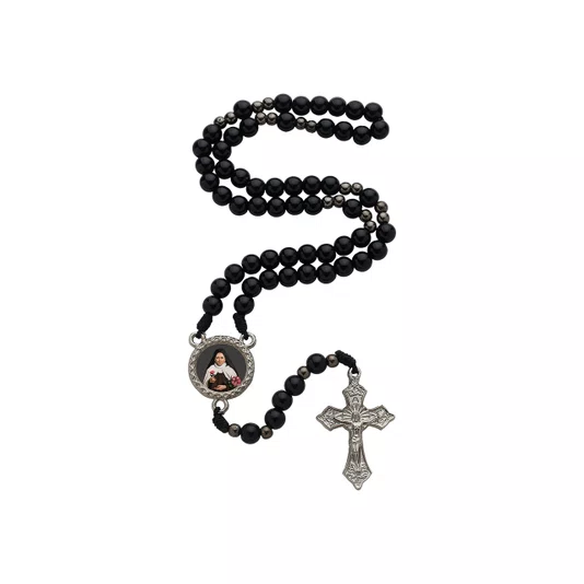 Terço com Folheto Santa Teresinha - Preto 6mm