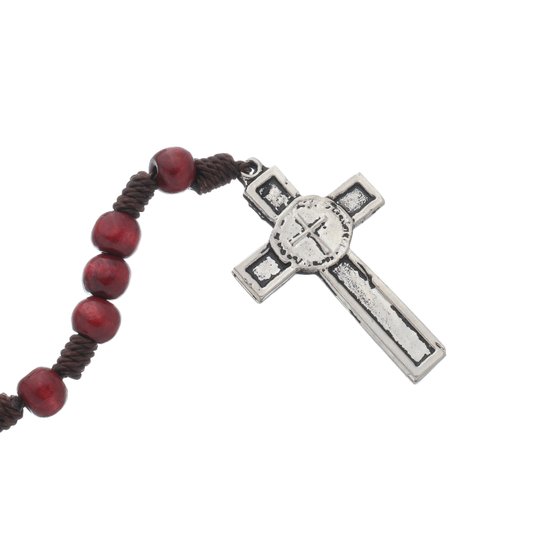 Terço com Medalha Das Duas Cruzes - Madeira - Vermelho