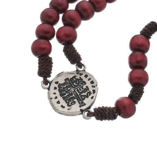 Terço com Medalha Das Duas Cruzes - Madeira - Vermelho