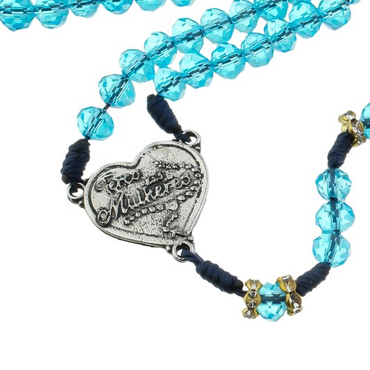 Kit Terço de Nossa Senhora Aparecida com Detalhes em Strass Cristal Azul - 2Un