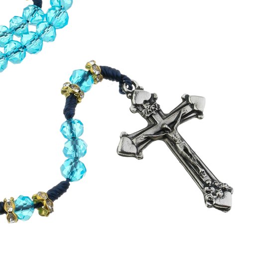 Kit Terço de Nossa Senhora Aparecida com Detalhes em Strass Cristal Azul - 2Un