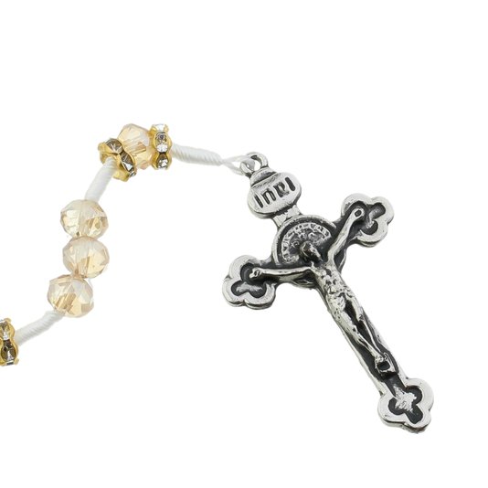 Kit Terço da Medalha de São Bento com Detalhes em Strass Cristal Caramelo - 2Un