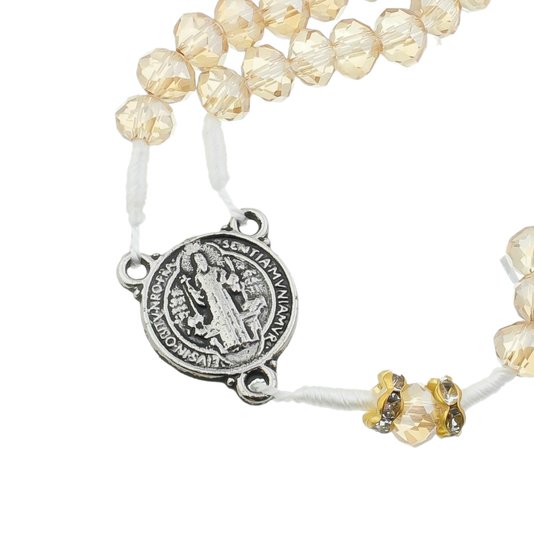 Kit Terço da Medalha de São Bento com Detalhes em Strass Cristal Caramelo - 2Un