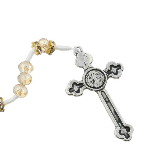 Kit Terço da Medalha de São Bento com Detalhes em Strass Cristal Caramelo - 2Un