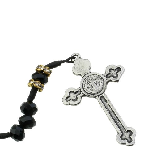 Kit Terço da Medalha de São Bento com Detalhes em Strass Cristal Preto - 2Un