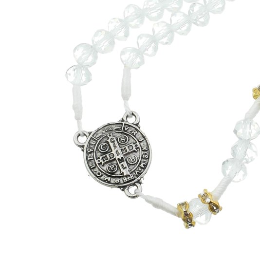 Kit Terço da Medalha de São Bento com Detalhes em Strass Cristal Translúcido - 2Un