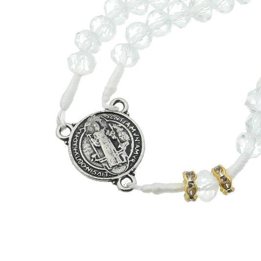 Kit Terço da Medalha de São Bento com Detalhes em Strass Cristal Translúcido - 2Un