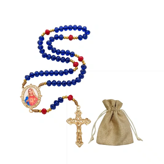 Terço Cristal Luxo Imaculado Coração de Maria