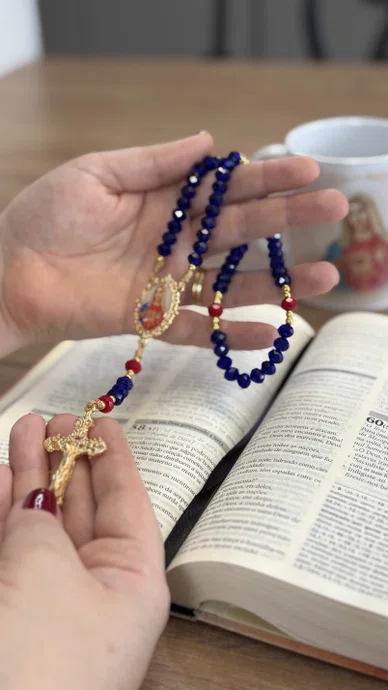 Terço Cristal Luxo Imaculado Coração de Maria