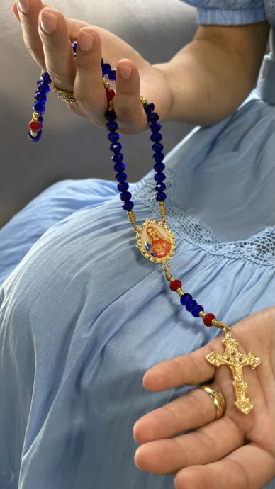 Terço Cristal Luxo Imaculado Coração de Maria