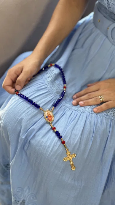 Terço Cristal Luxo Imaculado Coração de Maria
