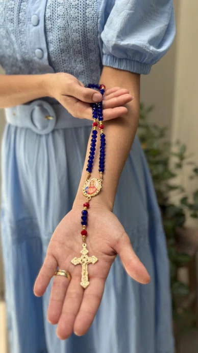 Terço Cristal Luxo Imaculado Coração de Maria