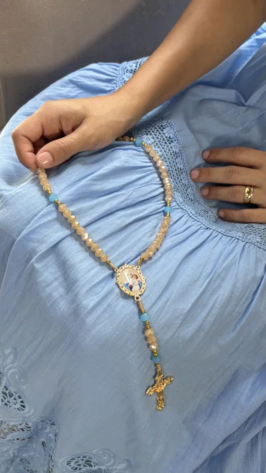 Terço Cristal Luxo Mãe Rainha