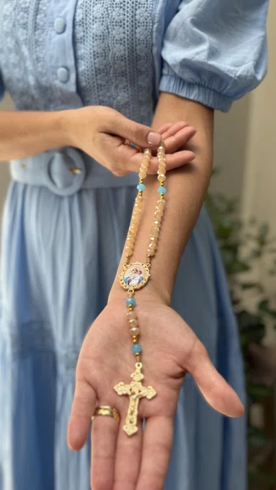 Terço Cristal Luxo Mãe Rainha