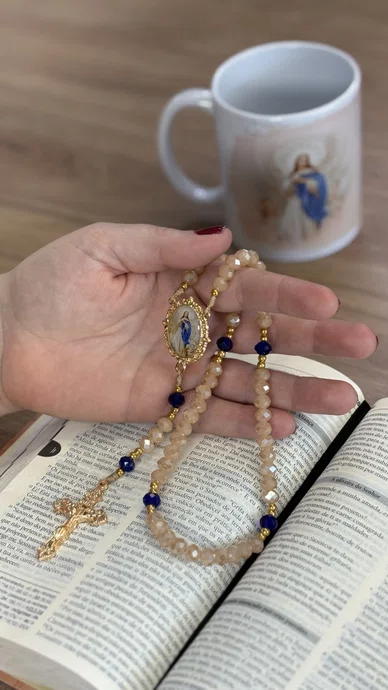 Terço Cristal Luxo Nossa Senhora da Conceição