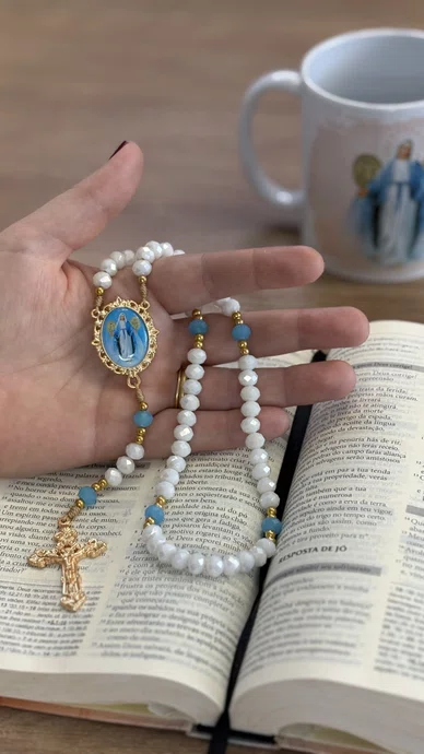 Terço Cristal Luxo Nossa Senhora Das Graças