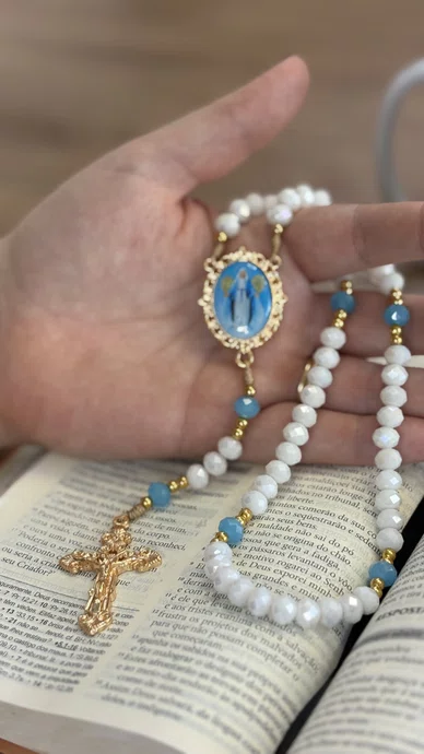 Terço Cristal Luxo Nossa Senhora Das Graças