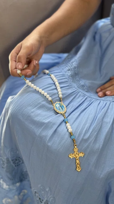 Terço Cristal Luxo Nossa Senhora Das Graças