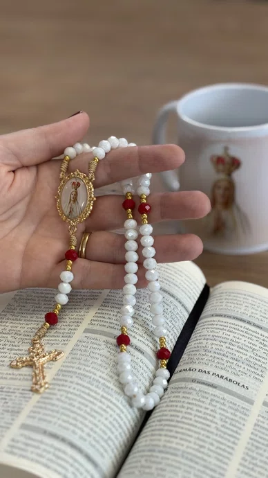Terço Cristal Luxo Nossa Senhora de Fátima