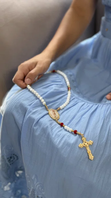 Terço Cristal Luxo Nossa Senhora de Fátima