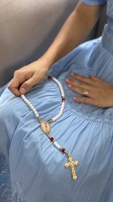 Terço Cristal Luxo Nossa Senhora de Fátima