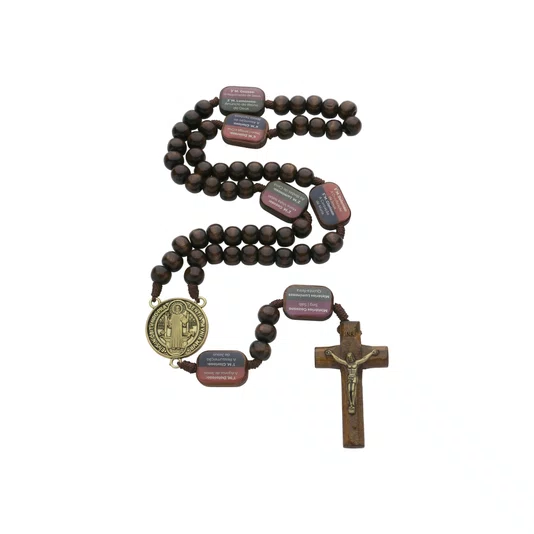 Terço da Contemplação Dos Mistérios em Madeira com São Bento 10mm