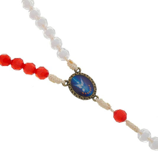 Terço da Misericórdia com Contas Cristal - Vermelho e Branco