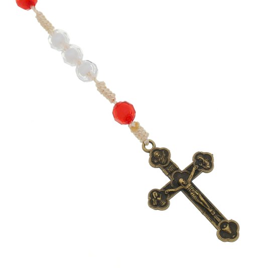 Terço da Misericórdia com Contas Cristal - Vermelho e Branco
