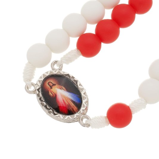 Terço da Misericórdia com Contas Pérola - Vermelho e Branco 8mm